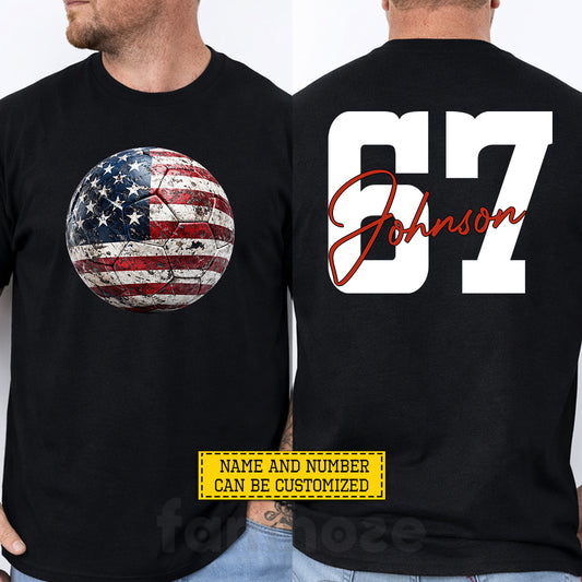Personalized USA Soccer Team Two-sided T-shirt, Custom American Football Fan Tees Gift