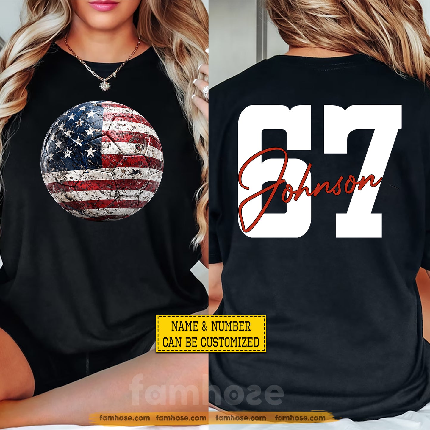 Personalized USA Soccer Team Two-sided T-shirt, Custom American Football Fan Tees Gift