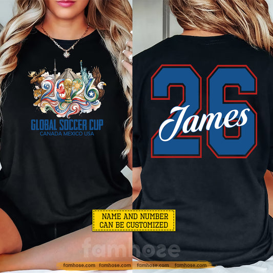 Personalized Global Soccer Cup 2026 Two-sided T-shirt, Canada Mexico USA Soccer Tournament Tees Sport Gift
