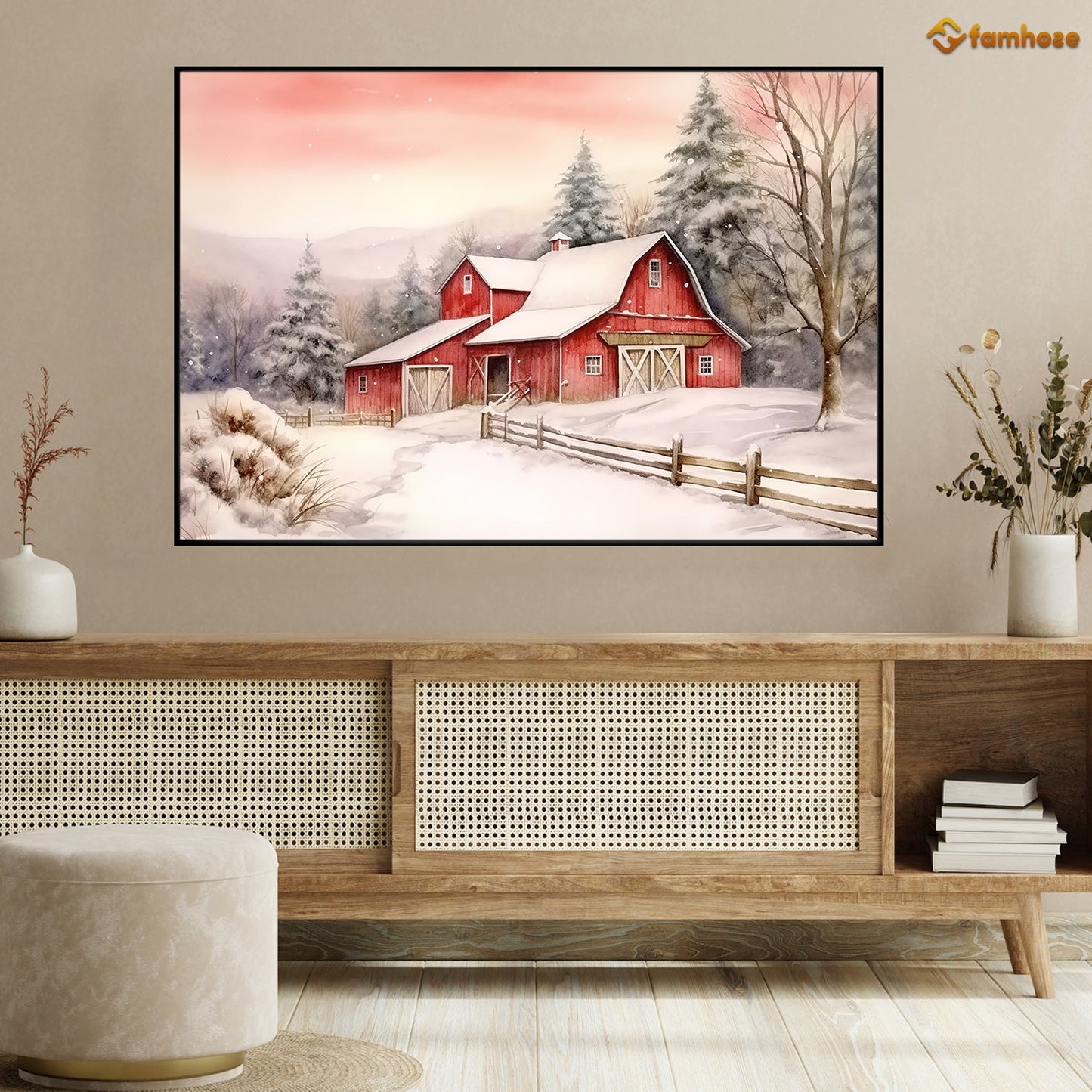 Farmer House In Christmas Canvas Painting, Xmas Wall Art Decor - Christmas Poster Gift