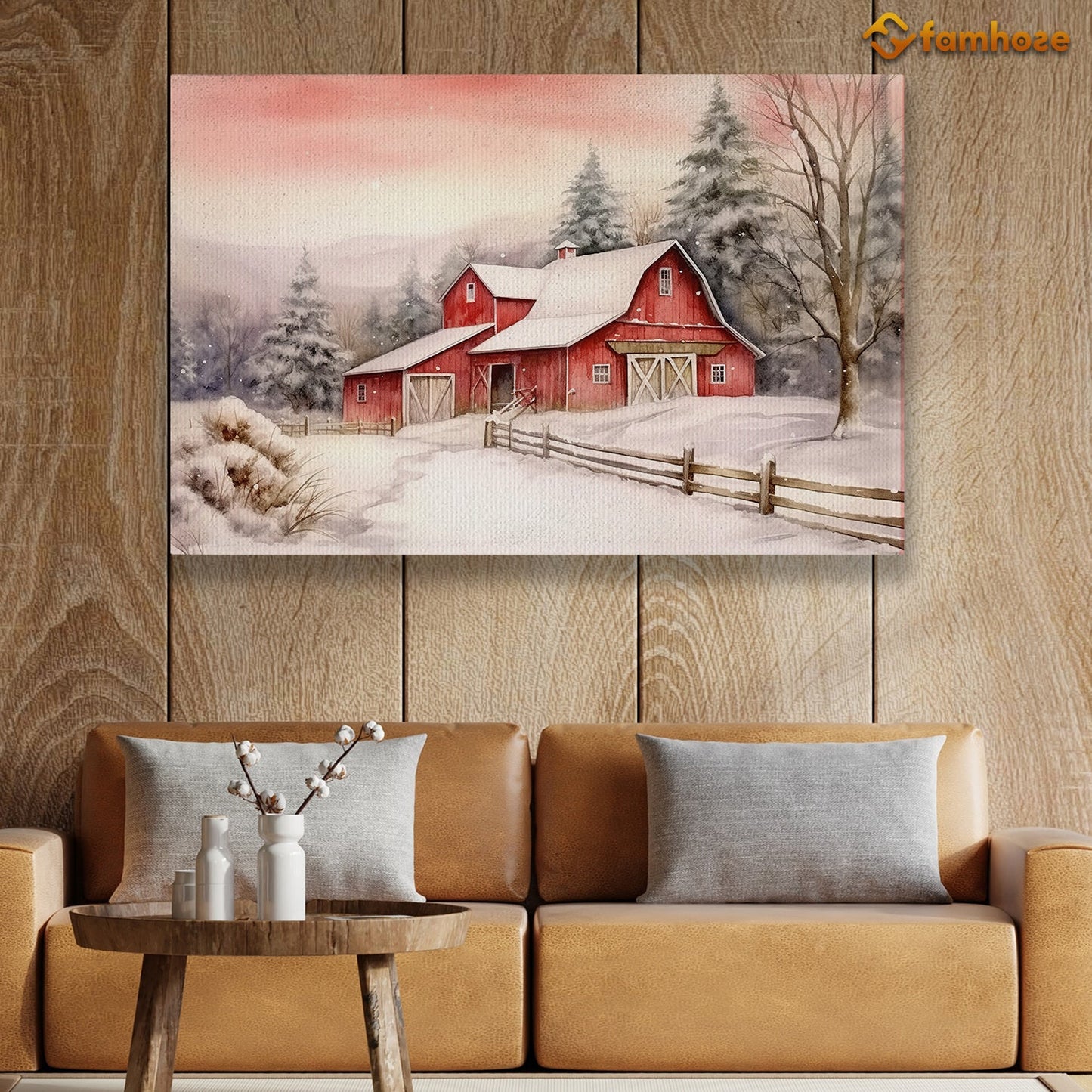 Farmer House In Christmas Canvas Painting, Xmas Wall Art Decor - Christmas Poster Gift