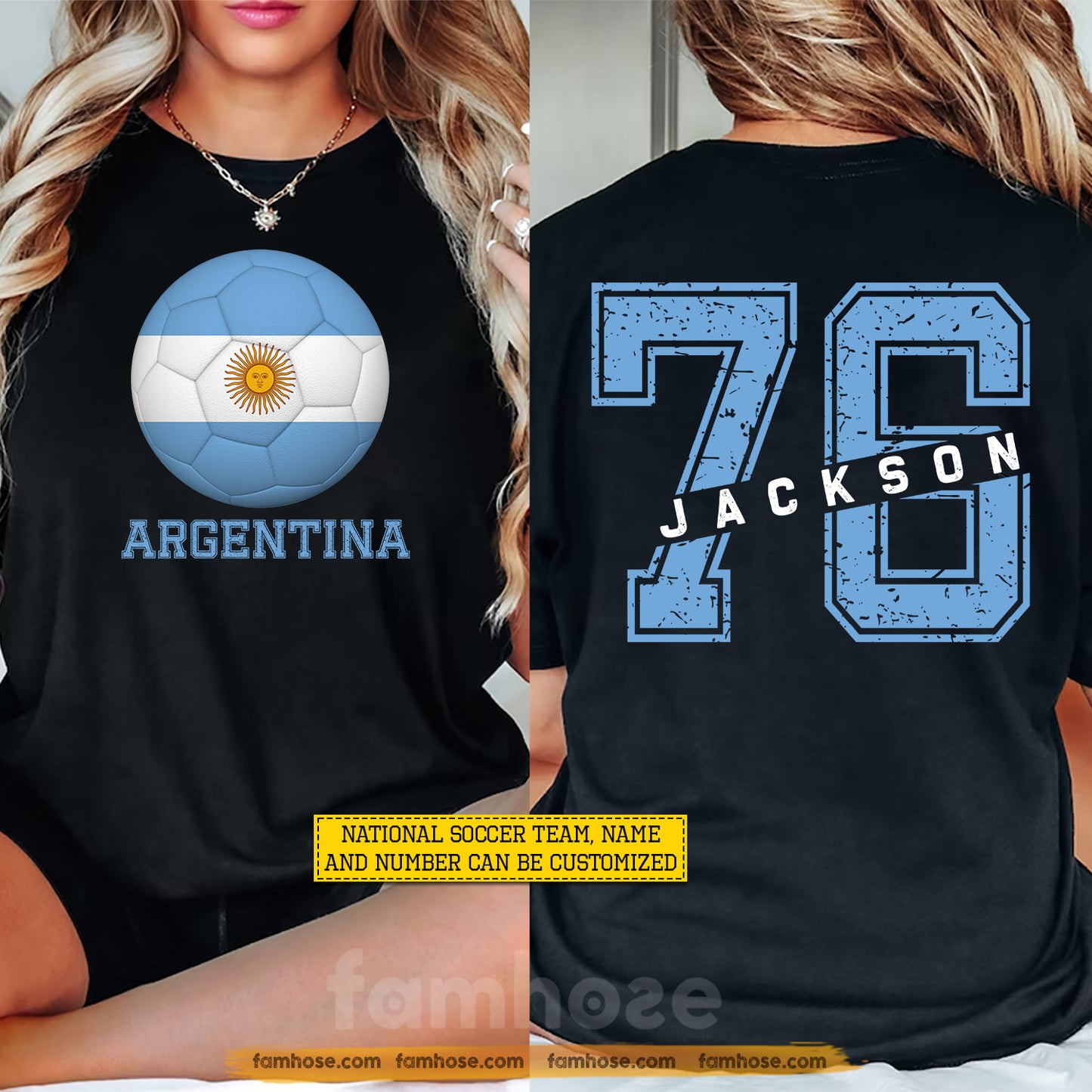 Personalized Agrentina Soccer Team Two-sided T-shirt, Custom National Football Club Fan Tees Sport Gift