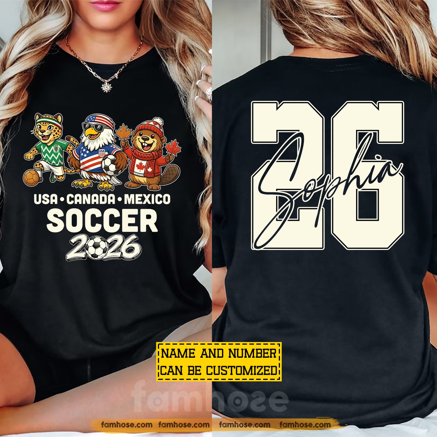 Personalized International Soccer Championship 2026 Two-sided T-shirt, USA Canada Mexico Football Tournament 2026 Tees Sport Gift