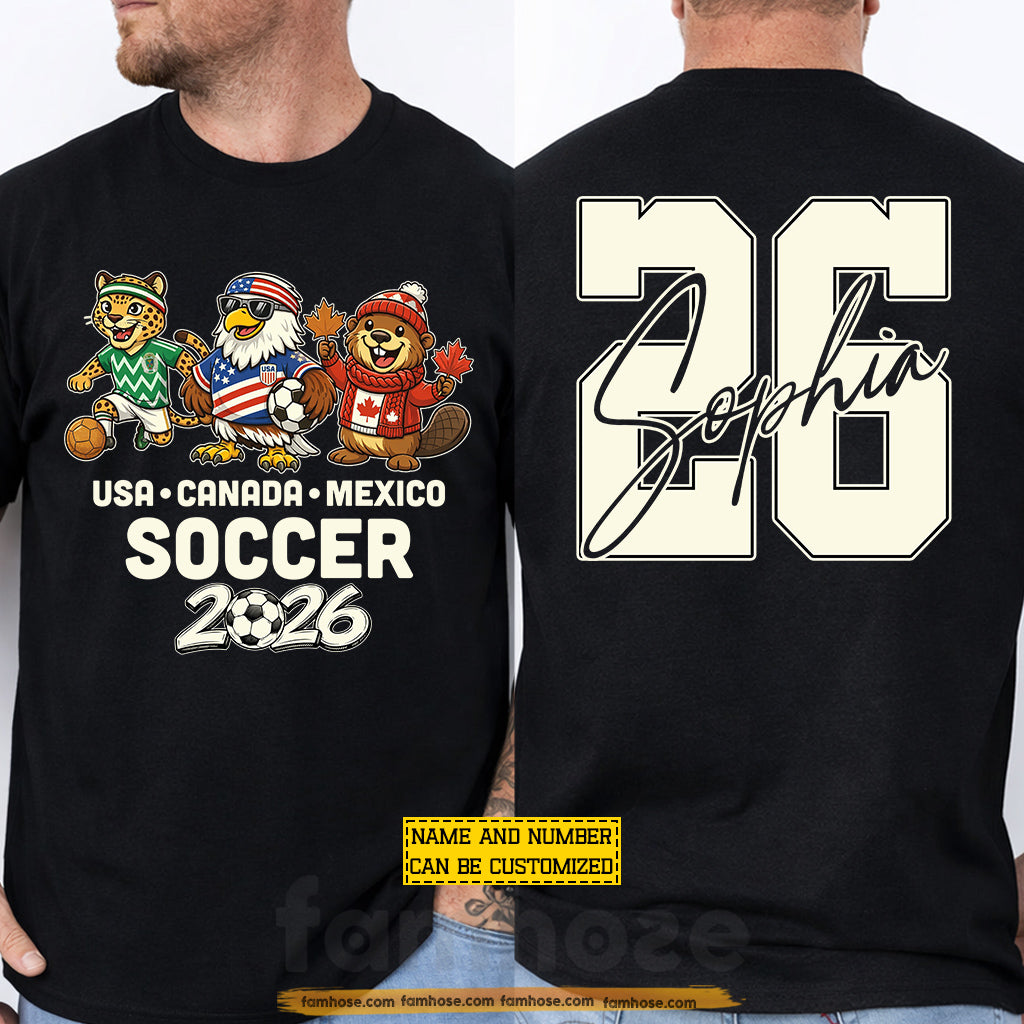 Personalized International Soccer Championship 2026 Two-sided T-shirt, USA Canada Mexico Football Tournament 2026 Tees Sport Gift