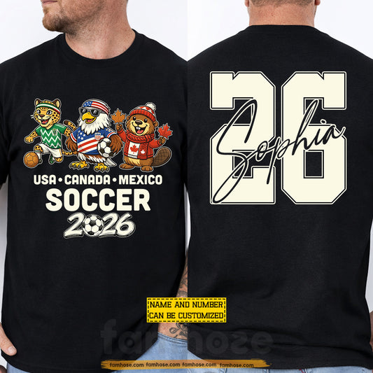 Personalized International Soccer Championship 2026 Two-sided T-shirt, USA Canada Mexico Football Tournament 2026 Tees Sport Gift