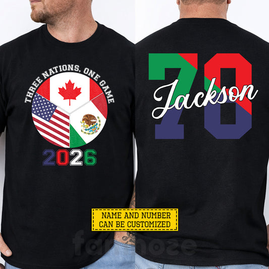 Personalized International Soccer Championship Two-sided T-shirt, Three Nations One Game Sport Tees Gift For Soccer Lovers
