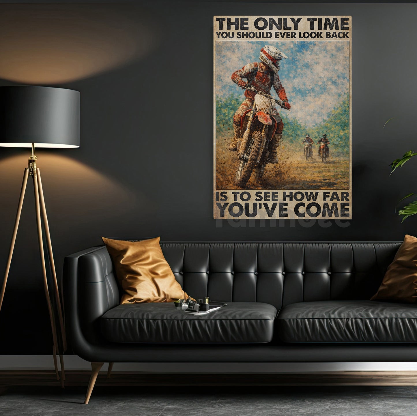 Motocross Dirt Bike Canvas Painting, The Only Time You Should Ever Look Back Wall Art Decor, Poster Gift For Dirt Bike Lovers