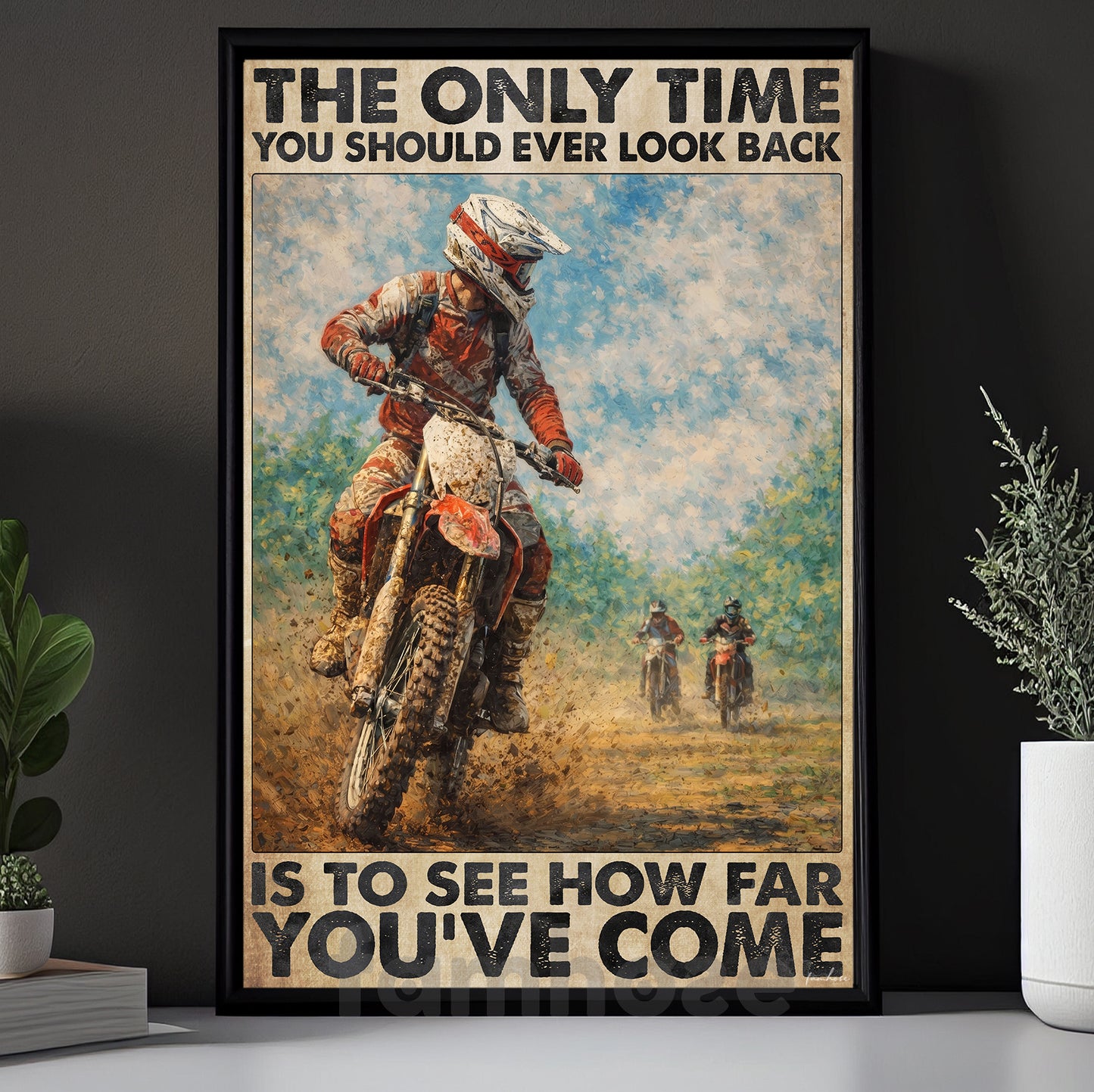 Motocross Dirt Bike Canvas Painting, The Only Time You Should Ever Look Back Wall Art Decor, Poster Gift For Dirt Bike Lovers