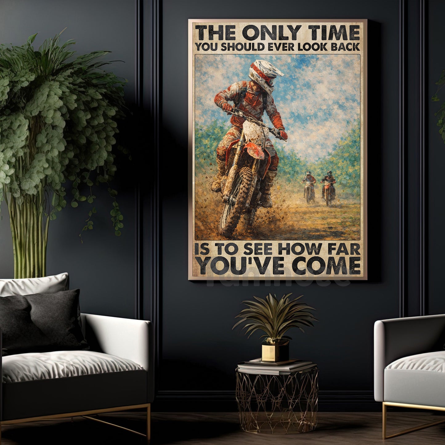 Motocross Dirt Bike Canvas Painting, The Only Time You Should Ever Look Back Wall Art Decor, Poster Gift For Dirt Bike Lovers