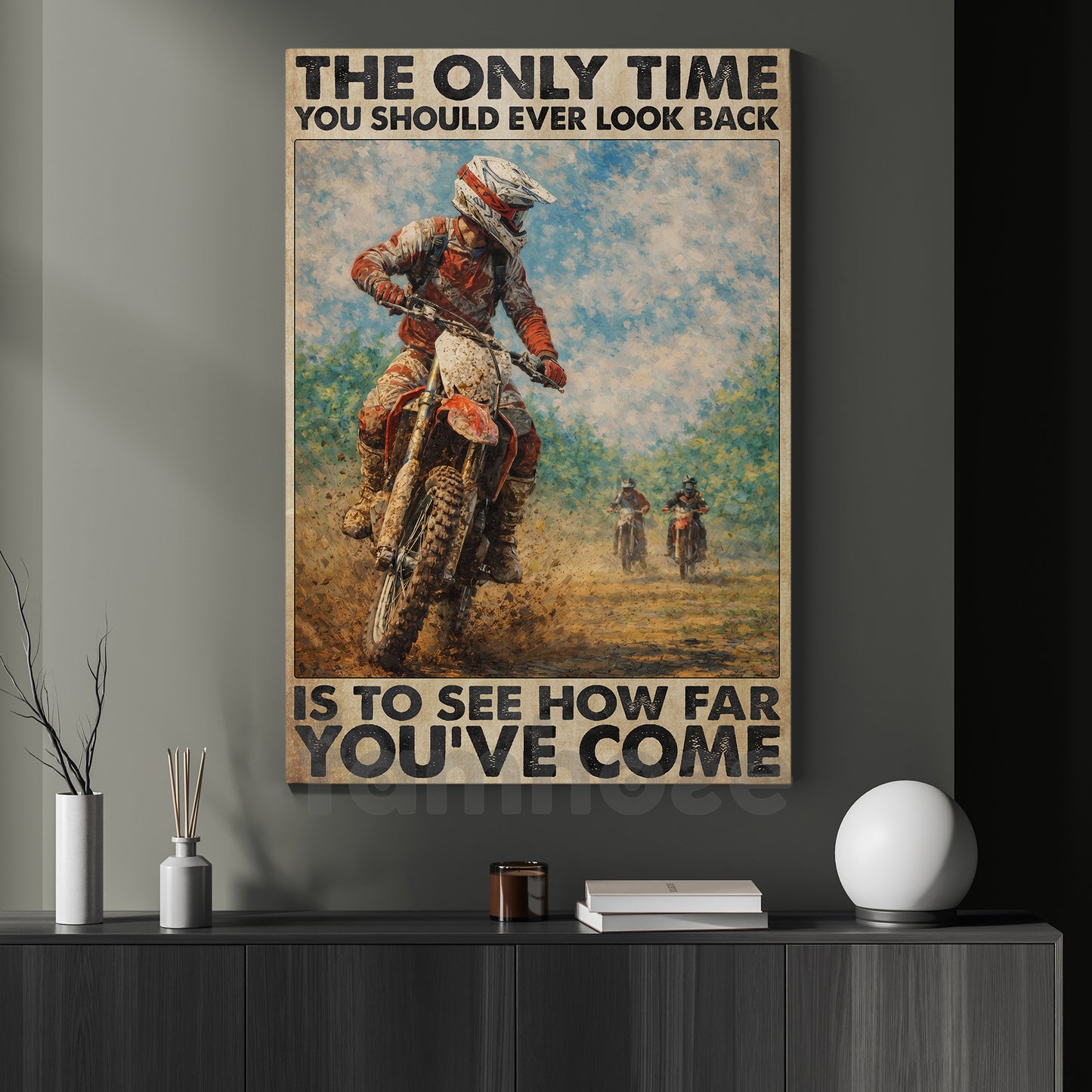 Motocross Dirt Bike Canvas Painting, The Only Time You Should Ever Look Back Wall Art Decor, Poster Gift For Dirt Bike Lovers
