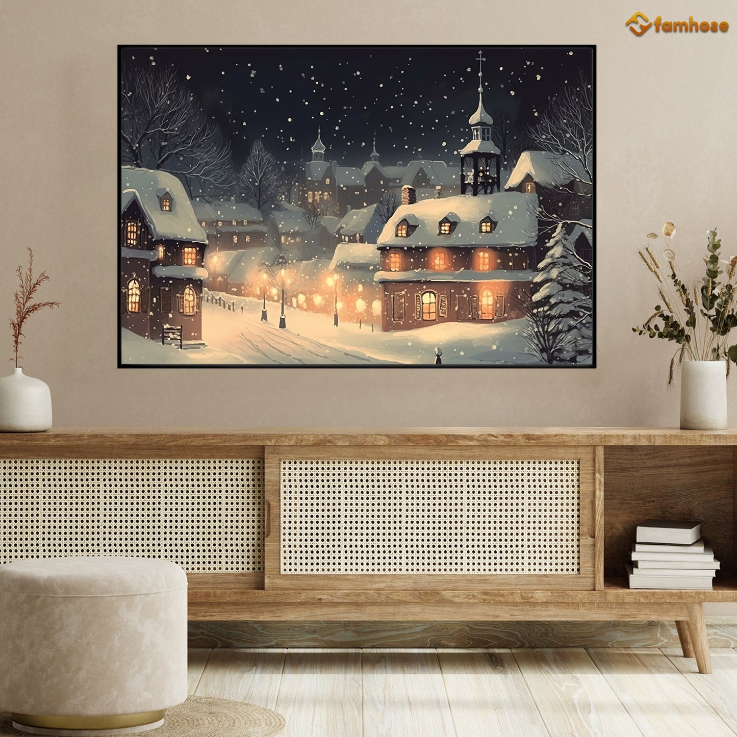 Snowy Castle, Christmas Canvas Painting, Xmas Wall Art Decor - Christmas Poster Gift