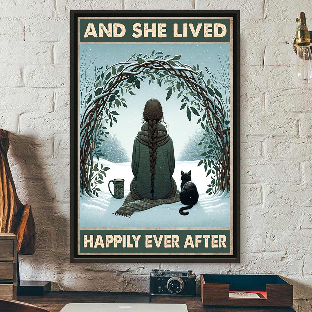 And She Lived Happily Ever After, Cat Canvas Painting, Wall Art Decor - Poster Gift For Cat Lovers