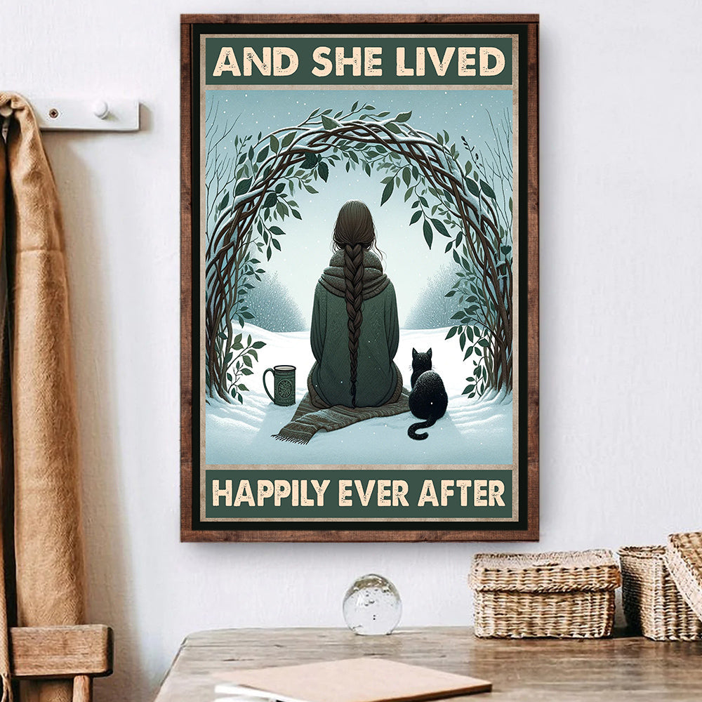 And She Lived Happily Ever After, Cat Canvas Painting, Wall Art Decor - Poster Gift For Cat Lovers