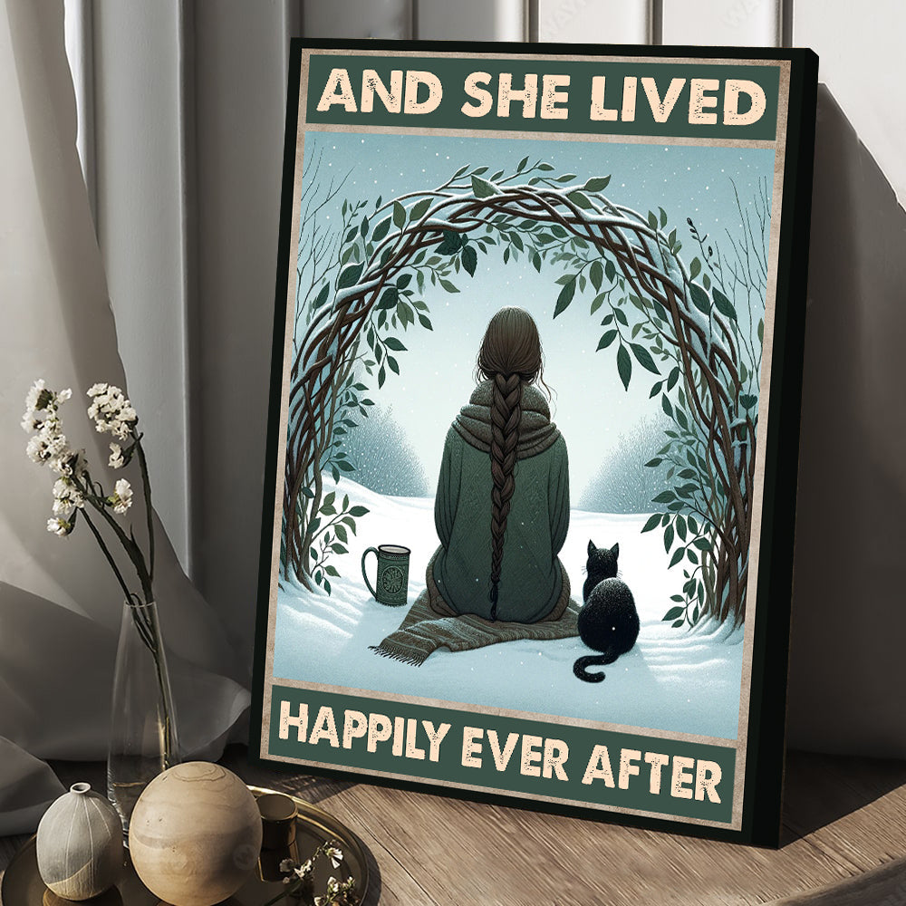 And She Lived Happily Ever After, Cat Canvas Painting, Wall Art Decor - Poster Gift For Cat Lovers