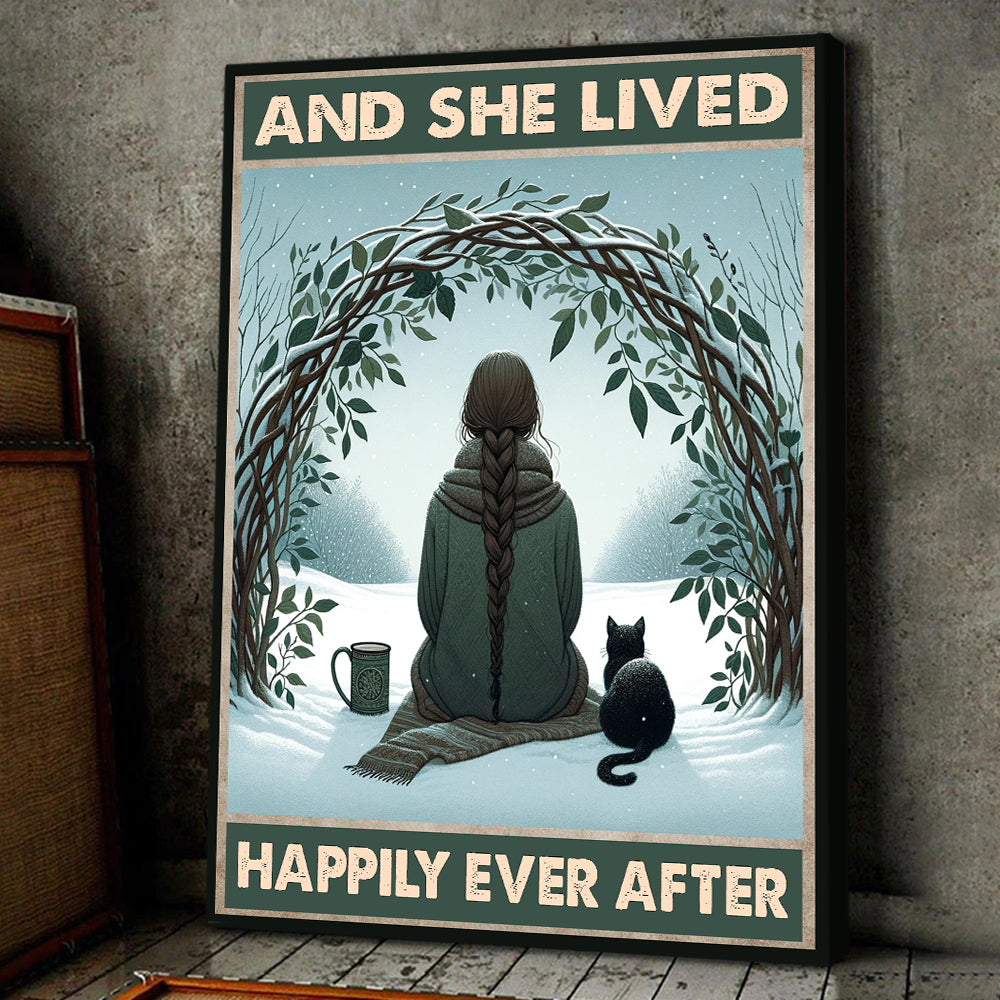 And She Lived Happily Ever After, Cat Canvas Painting, Wall Art Decor - Poster Gift For Cat Lovers