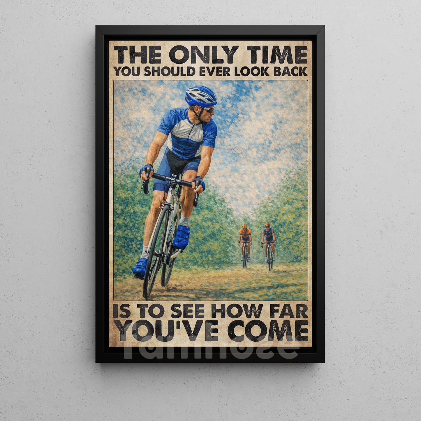Cycling Canvas Painting, The Only Time You Should Ever Look Back Sport Wall Art Decor, Poster Gift For Cycling Lovers