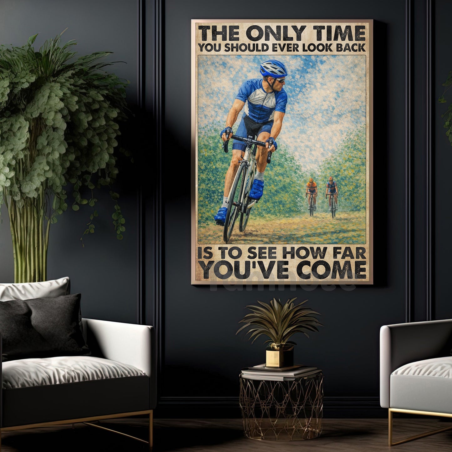 Cycling Canvas Painting, The Only Time You Should Ever Look Back Sport Wall Art Decor, Poster Gift For Cycling Lovers
