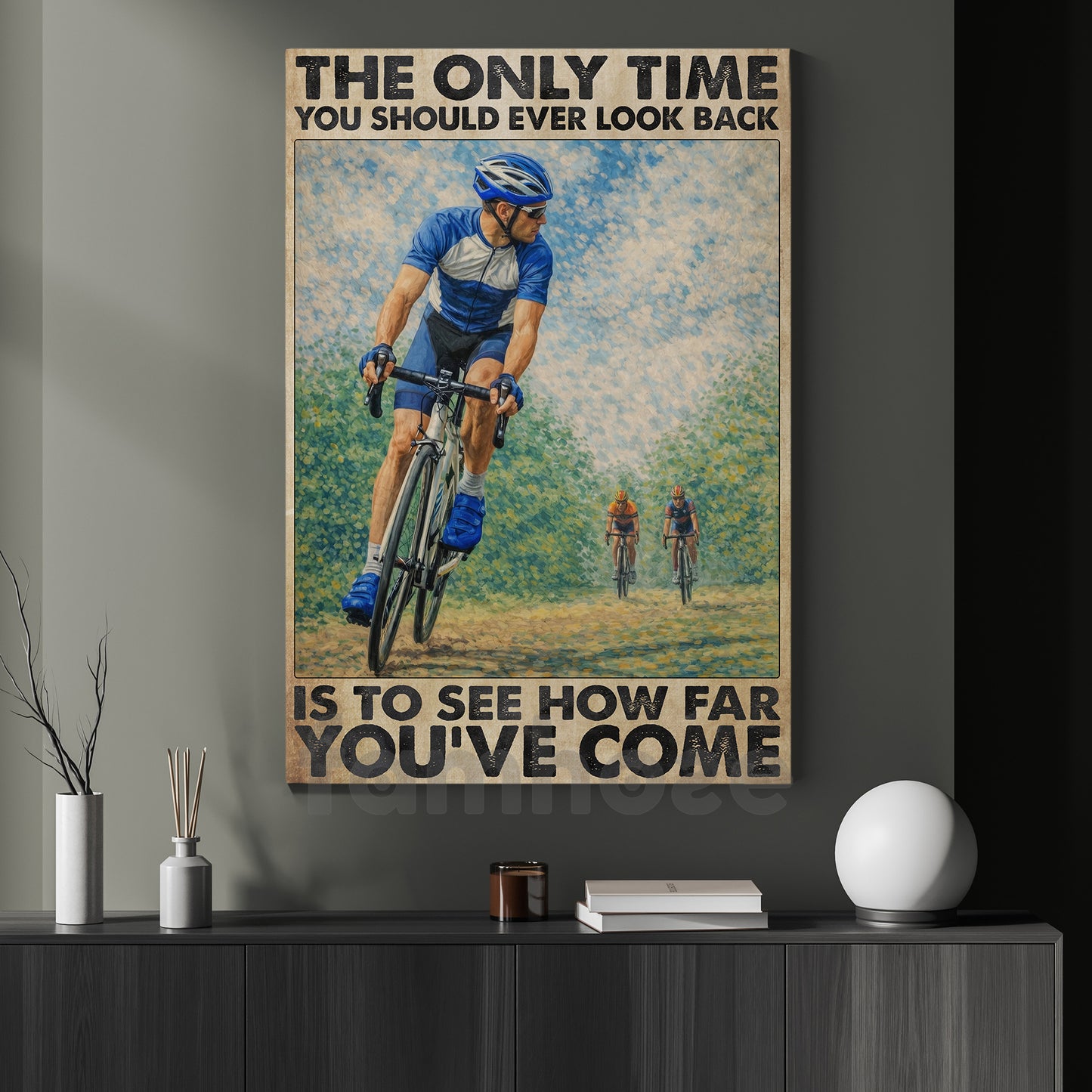 Cycling Canvas Painting, The Only Time You Should Ever Look Back Sport Wall Art Decor, Poster Gift For Cycling Lovers