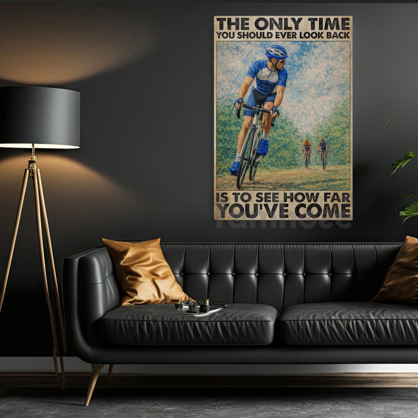 Cycling Canvas Painting, The Only Time You Should Ever Look Back Sport Wall Art Decor, Poster Gift For Cycling Lovers