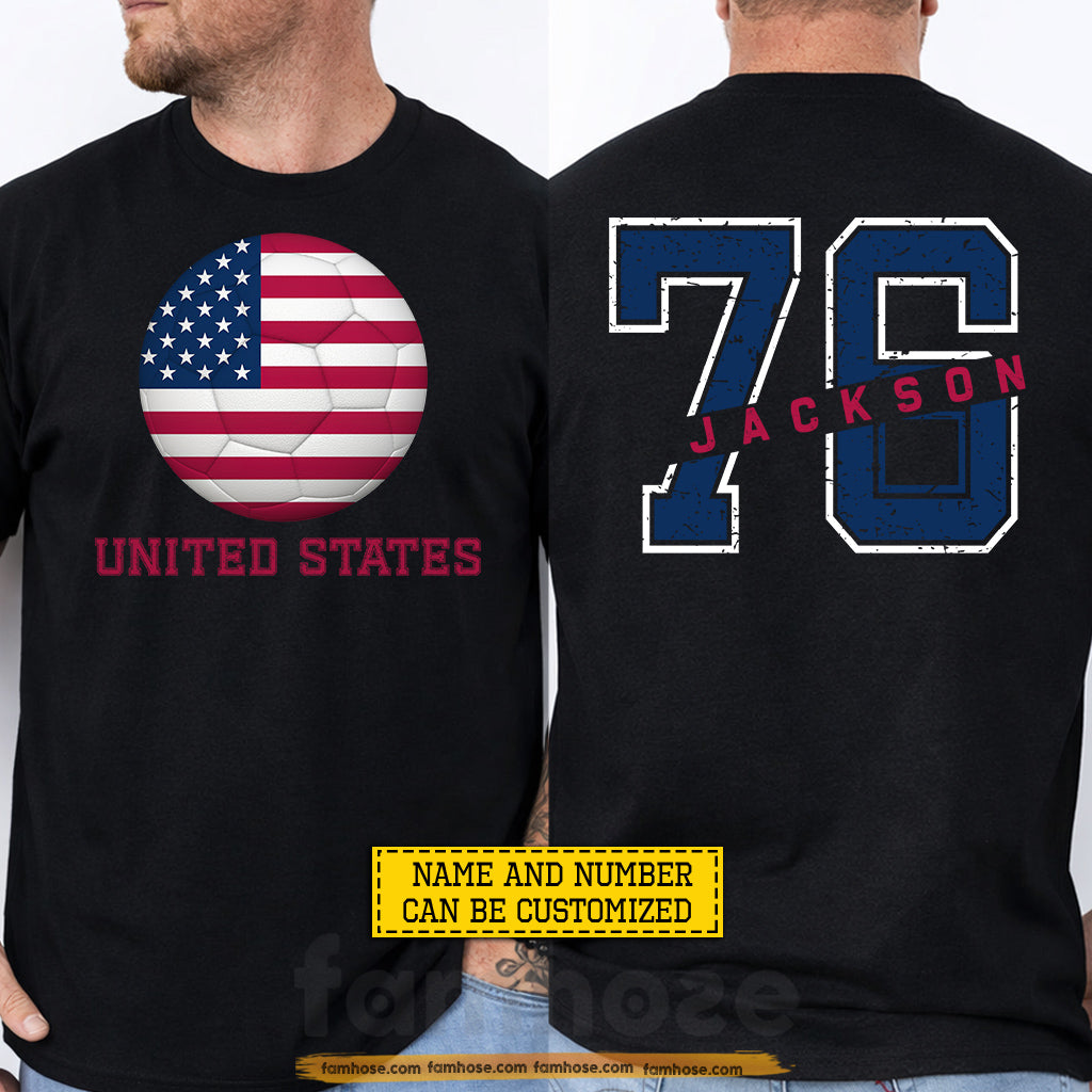 Personalized USA Soccer Team Two-sided T-shirt, Custom American Football Fan Tees Gift