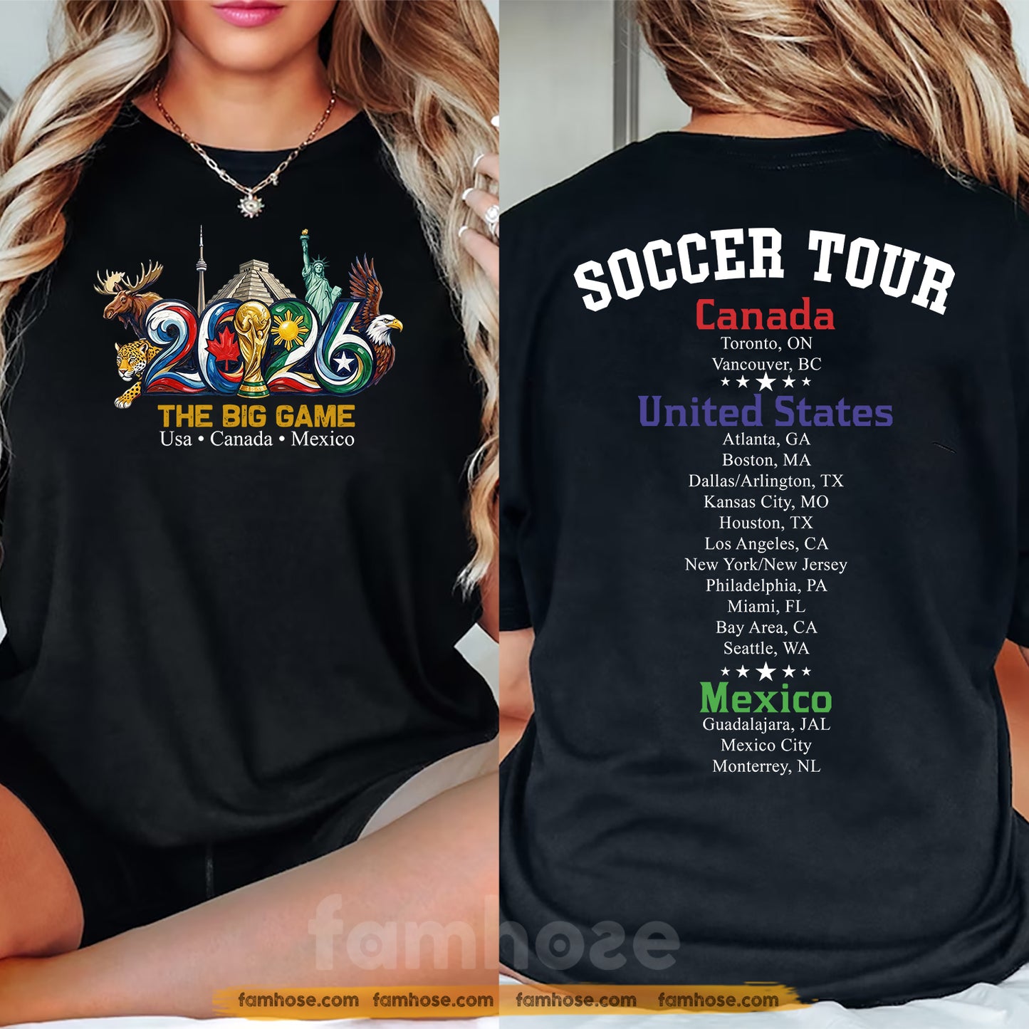 International Soccer Championship 2026 Two-sided T-shirt, The Big Game USA Canada Mexico Soccer Tournament 2026 Tees Sport Gift