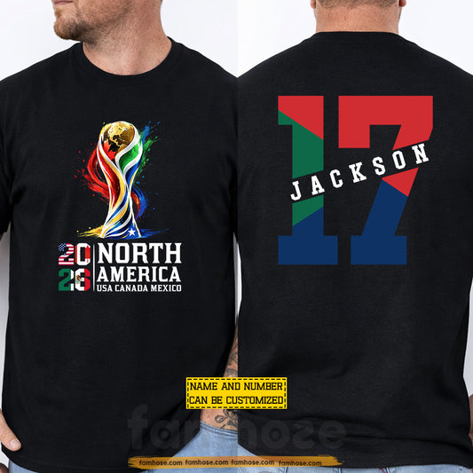 Personalized International Soccer Championship Two-sided T-shirt, North America USA Canada Mexico Sport Tees Gift For Soccer Lovers