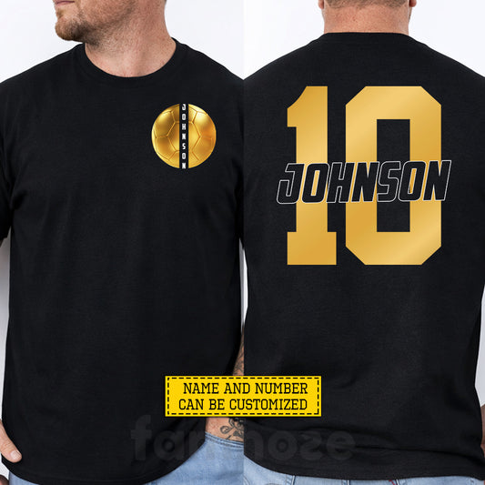 Personalized Soccer Two-sided T-shirt, Golden Soccer Fan Sport International Soccer Tournament Tees Gift For Soccer Lovers