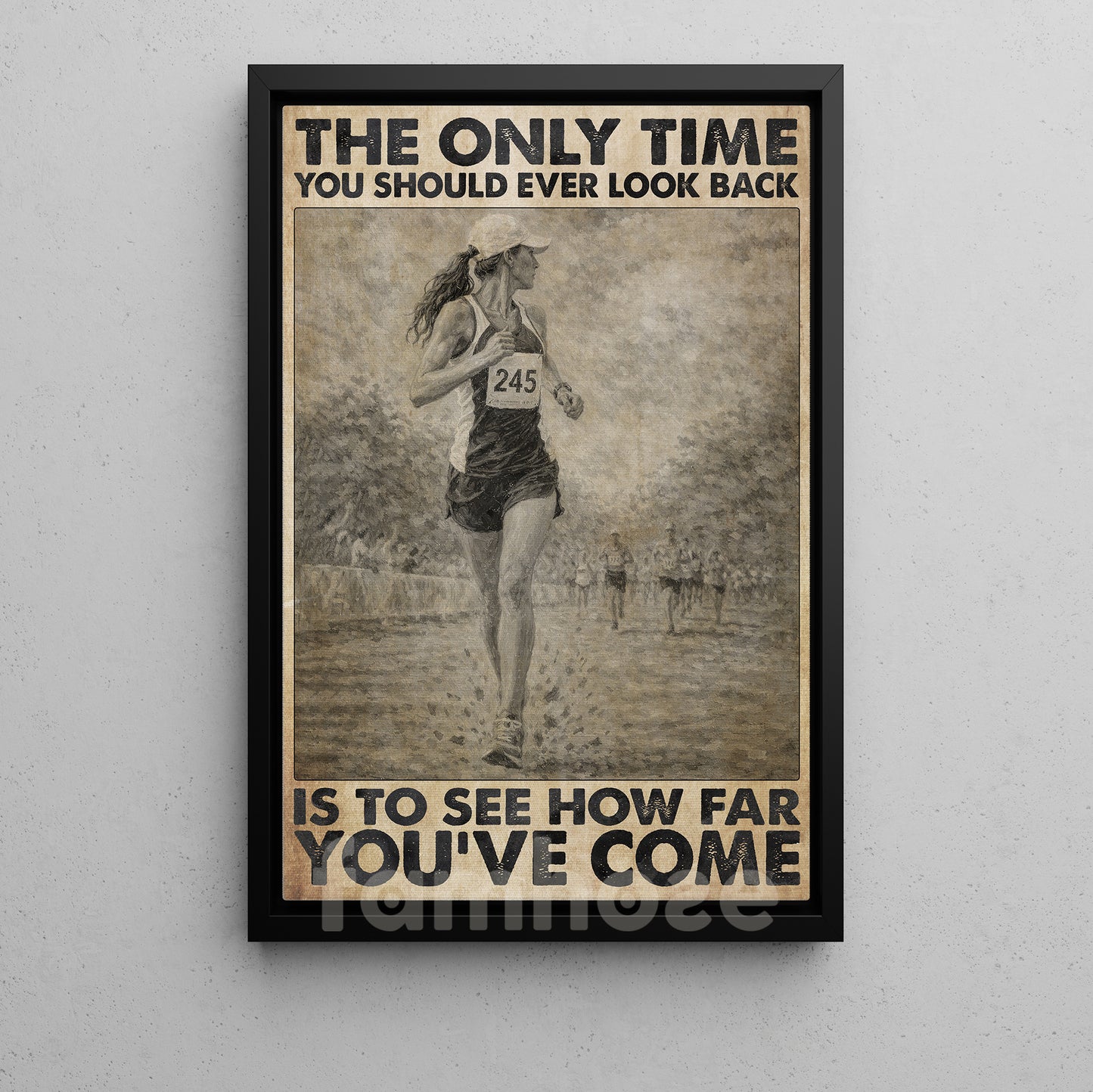 Marathon Girl Canvas Painting, The Only Time You Should Ever Look Back Wall Art Decor, Poster Gift For Running Lovers
