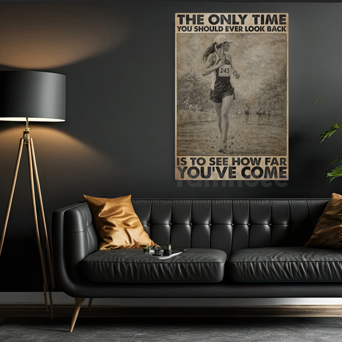 Marathon Girl Canvas Painting, The Only Time You Should Ever Look Back Wall Art Decor, Poster Gift For Running Lovers