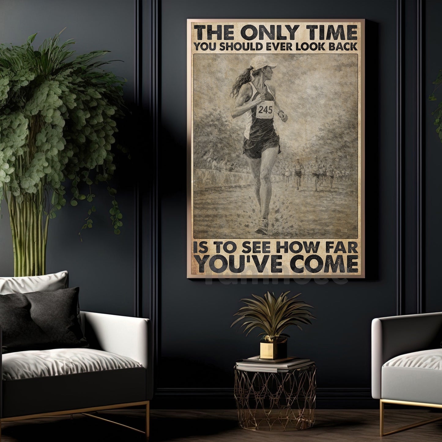 Marathon Girl Canvas Painting, The Only Time You Should Ever Look Back Wall Art Decor, Poster Gift For Running Lovers