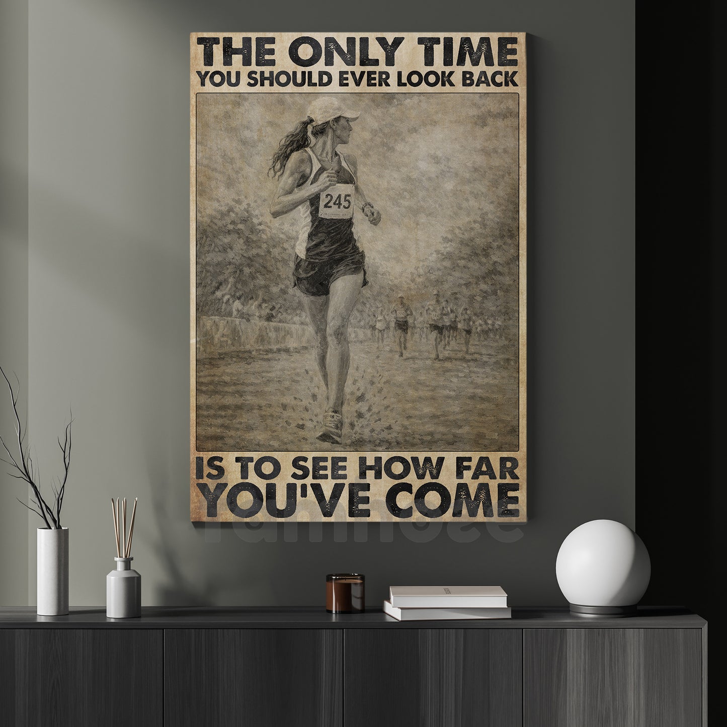Marathon Girl Canvas Painting, The Only Time You Should Ever Look Back Wall Art Decor, Poster Gift For Running Lovers