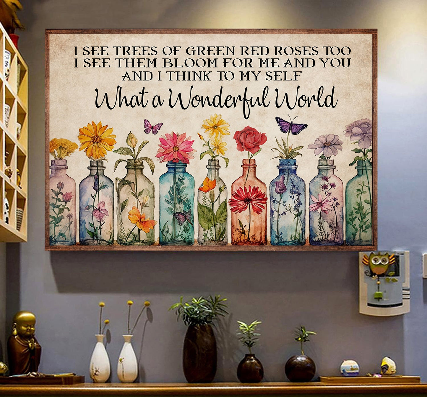 What A Wonderful World, Inspirational Quotes Canvas Painting, Motivational Wall Art Decor - Flowers Poster Gift