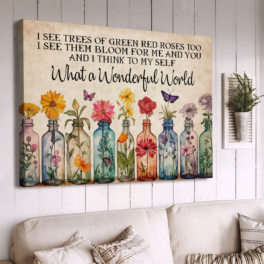 What A Wonderful World, Inspirational Quotes Canvas Painting, Motivational Wall Art Decor - Flowers Poster Gift