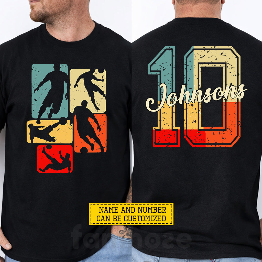 Vintage Personalized Soccer Boy Two-sided T-shirt, Retro Soccer Legends Global Football Tournament Tees Sport Gift For Soccer Lovers