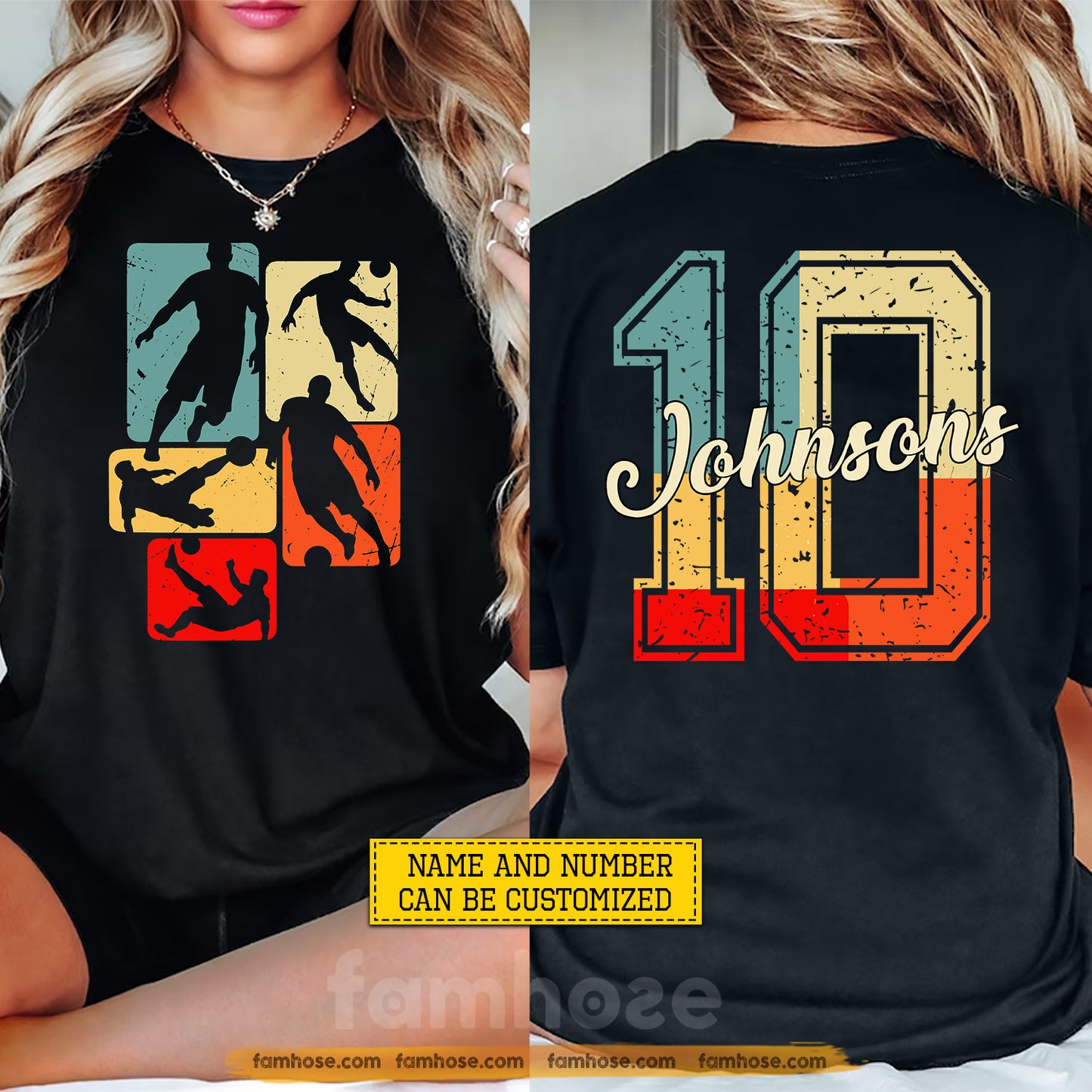 Vintage Personalized Soccer Boy Two-sided T-shirt, Retro Soccer Legends Global Football Tournament Tees Sport Gift For Soccer Lovers