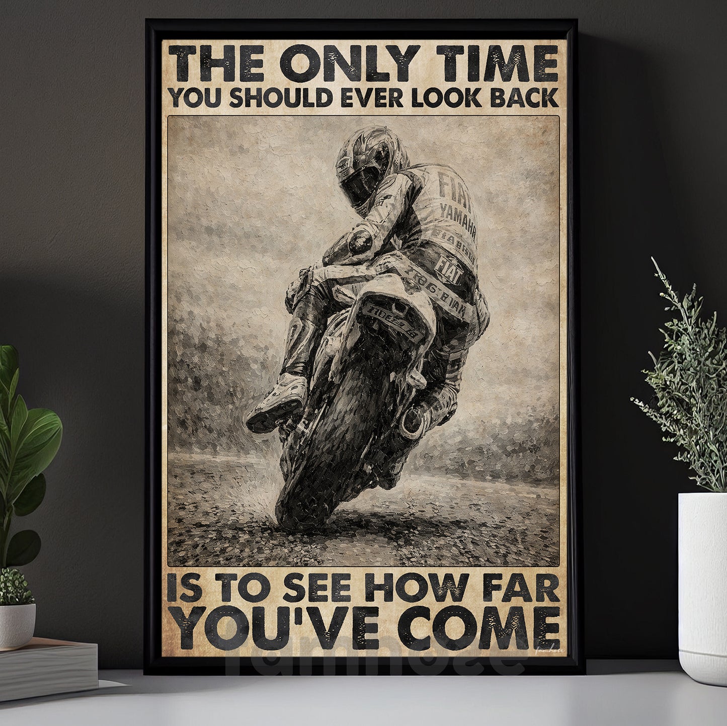 Motorcycle Canvas Painting, The Only Time You Should Ever Look Back Wall Art Decor, Poster Gift For Biker Lover