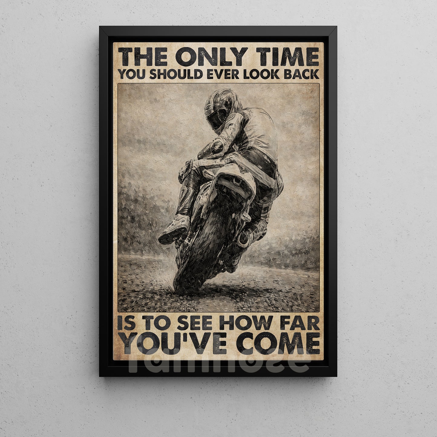 Motorcycle Canvas Painting, The Only Time You Should Ever Look Back Wall Art Decor, Poster Gift For Biker Lover
