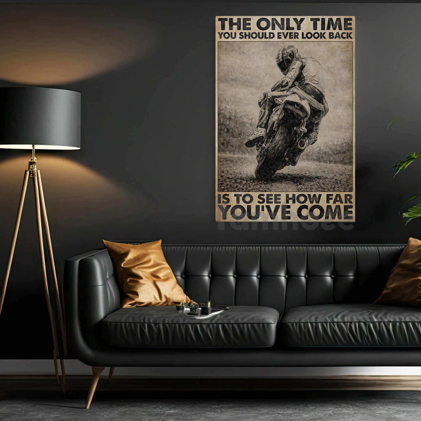 Motorcycle Canvas Painting, The Only Time You Should Ever Look Back Wall Art Decor, Poster Gift For Biker Lover