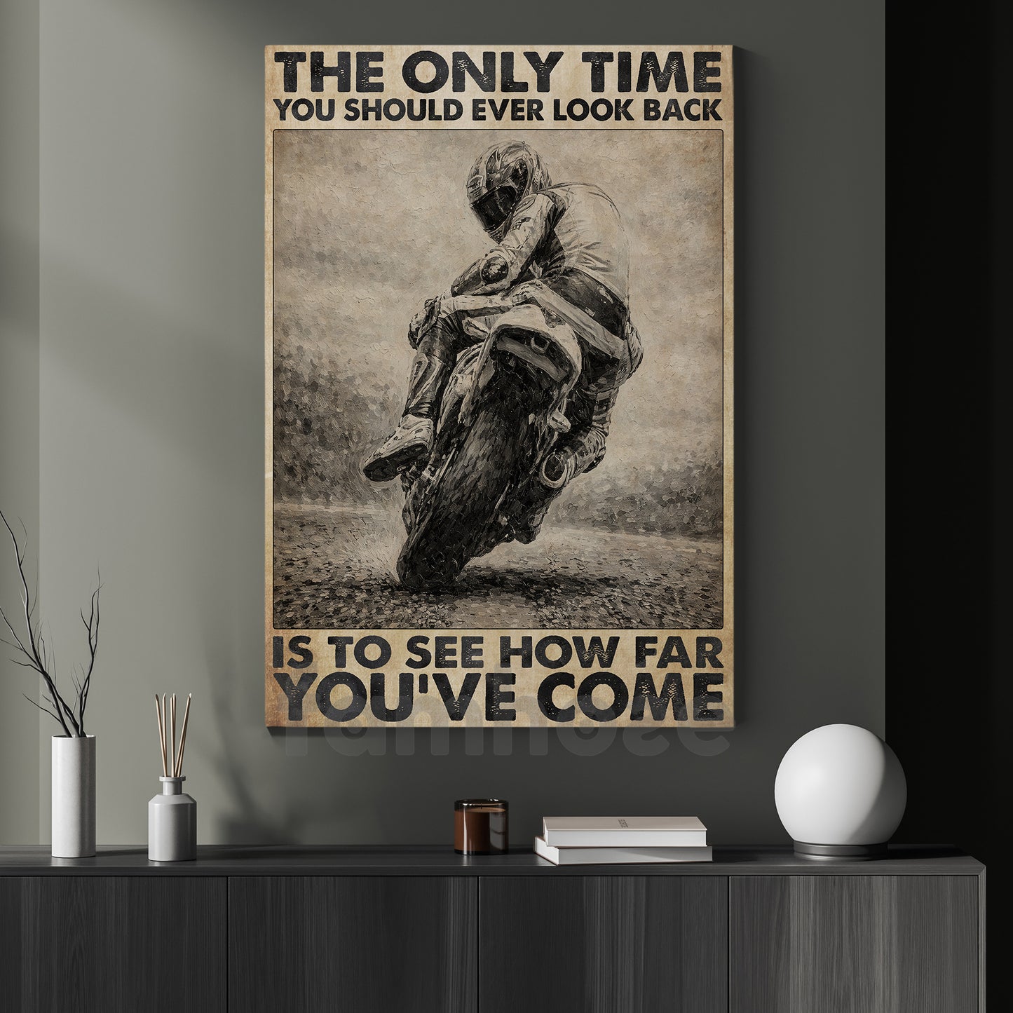 Motorcycle Canvas Painting, The Only Time You Should Ever Look Back Wall Art Decor, Poster Gift For Biker Lover
