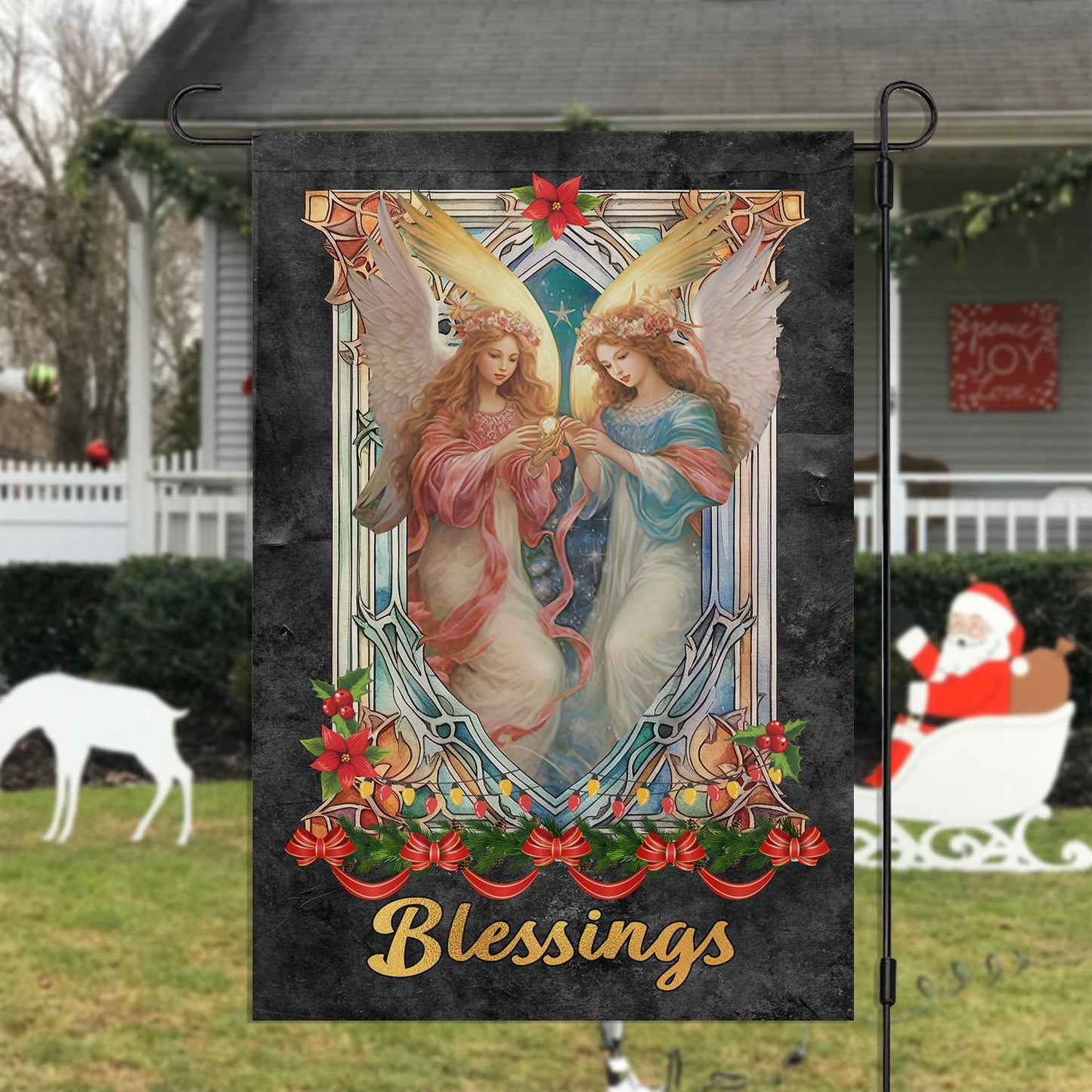 Angelic Harmony Wishing Blessings Anew, Angel Xmas Garden Flag & House Flag, Christmas Flag Gift For Angel Lovers