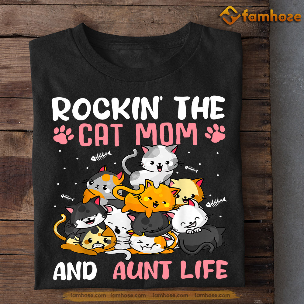 Mother's Day Cat T-shirt, Rockin' The Cat Mom And Aunt Life, Mother's Day Gift For Cat Lovers, Cat Owners, Cat Tees