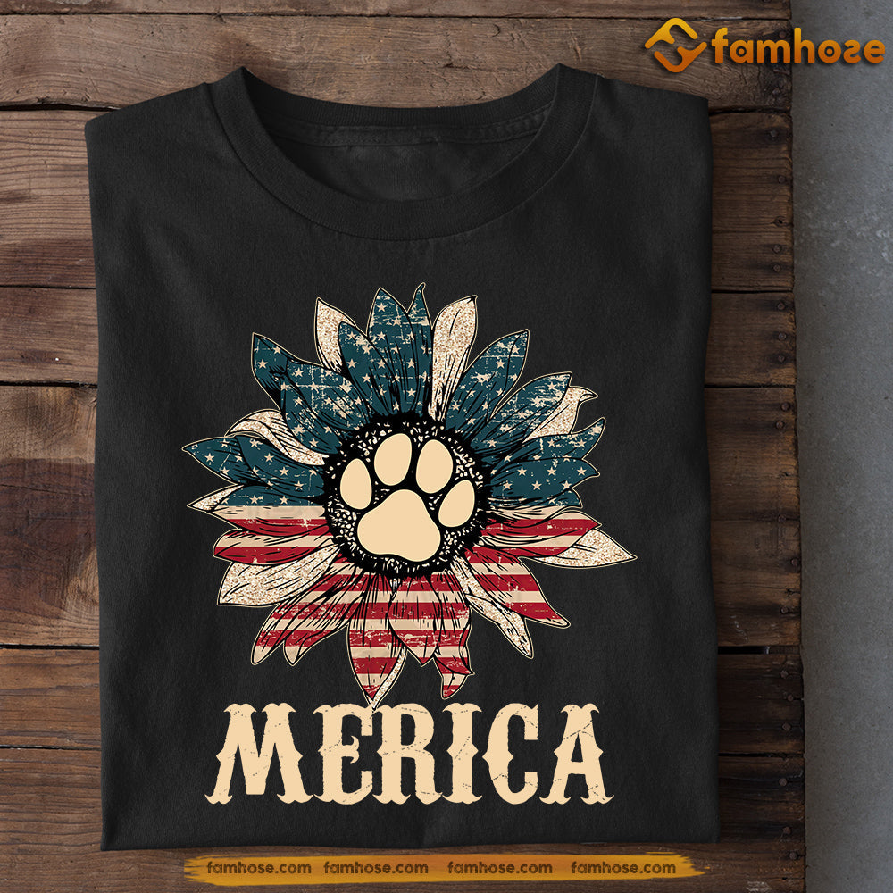 July 4th Dog T-shirt, Merica Dogshoe Inside Sunflower USA Flag Tees, Independence Day Gift For Dog Lovers, Dog Owners