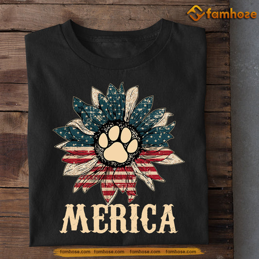 July 4th Dog T-shirt, Merica Dogshoe Inside Sunflower USA Flag Tees, Independence Day Gift For Dog Lovers, Dog Owners