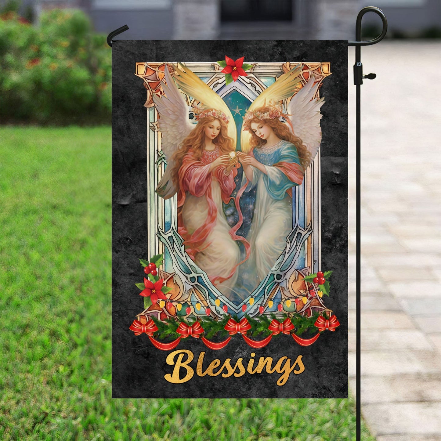 Angelic Harmony Wishing Blessings Anew, Angel Xmas Garden Flag & House Flag, Christmas Flag Gift For Angel Lovers