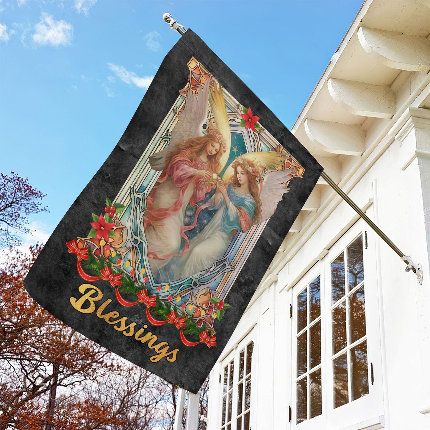 Angelic Harmony Wishing Blessings Anew, Angel Xmas Garden Flag & House Flag, Christmas Flag Gift For Angel Lovers