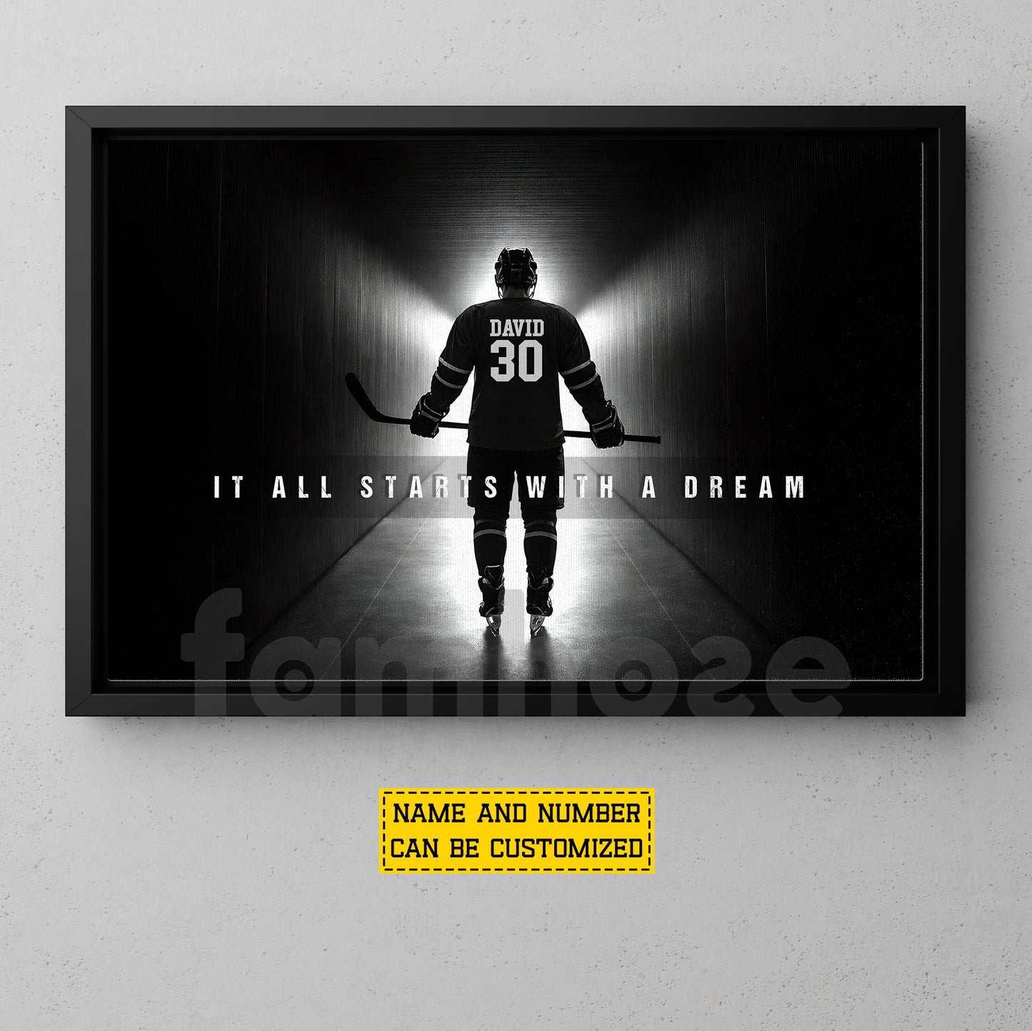 Personalized Hockey Man Canvas Painting, It All Starts With A Dream Sport Wall Art Decor, Poster Gift For Hockey Lovers