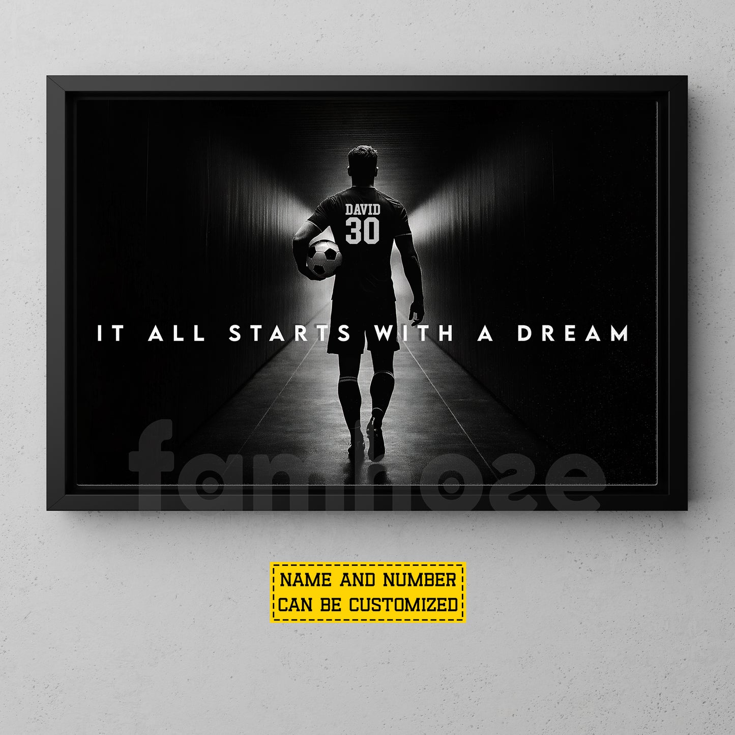 Personalized Soccer Man Canvas Painting, It All Starts With A Dream Sport Wall Art Decor, Poster Gift For Soccer Lovers