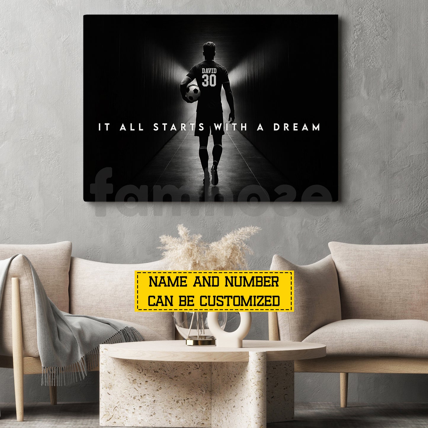 Personalized Soccer Man Canvas Painting, It All Starts With A Dream Sport Wall Art Decor, Poster Gift For Soccer Lovers