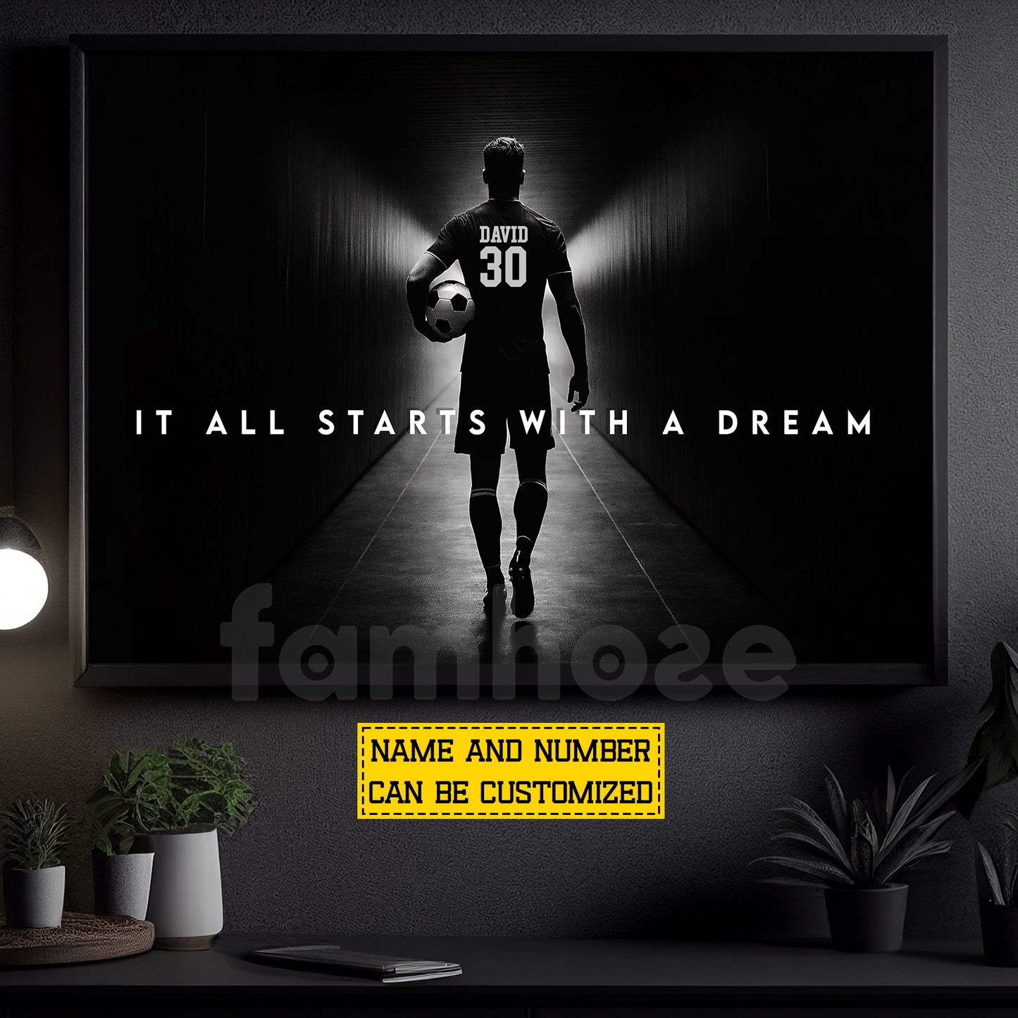 Personalized Soccer Man Canvas Painting, It All Starts With A Dream Sport Wall Art Decor, Poster Gift For Soccer Lovers