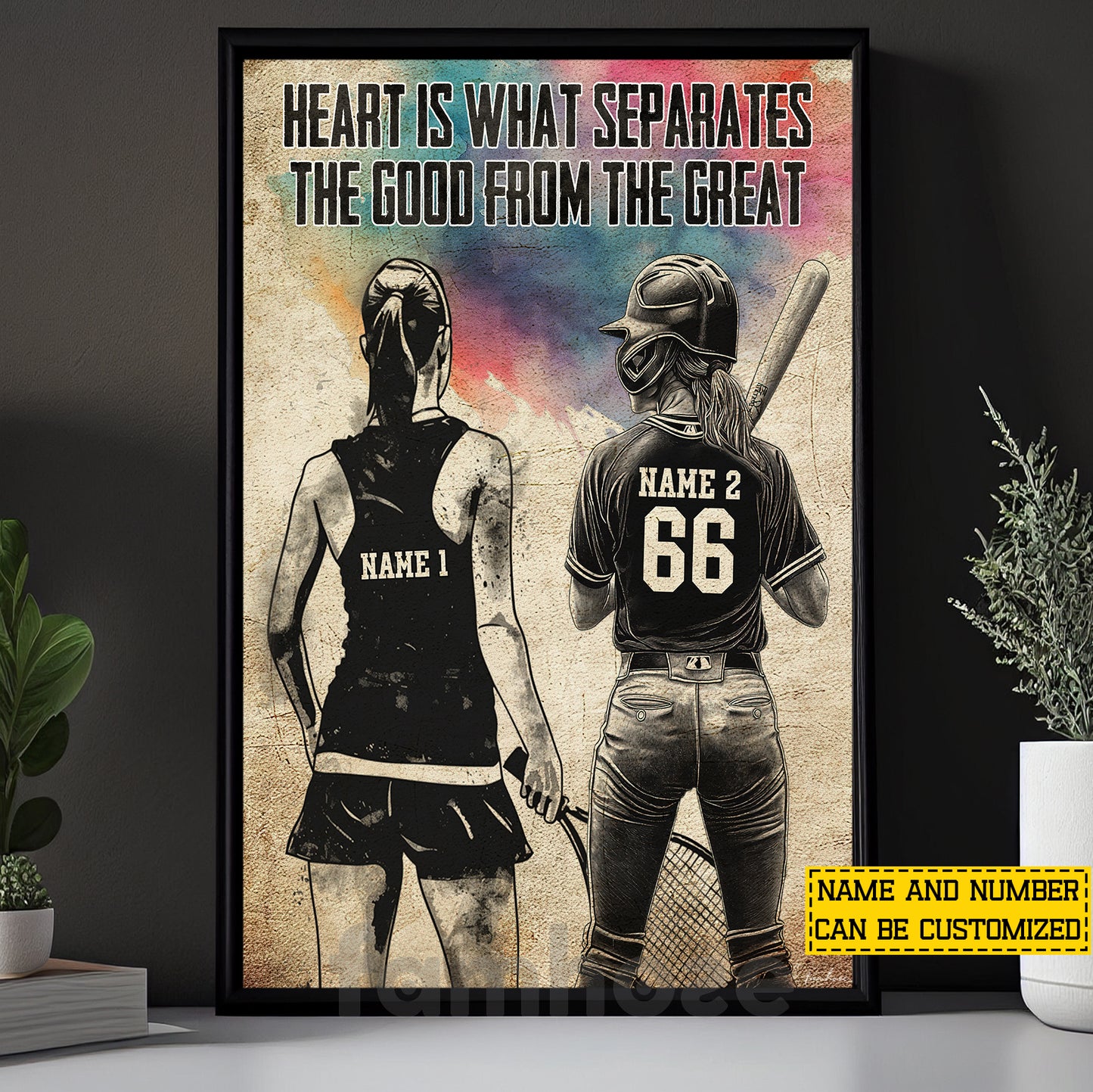 Personalized Softball & Tennis Girl Canvas Painting, Hearts Is What Separates The Good From The Great Sport Wall Art Decor, Poster Gift For Tennis & Softball Lover